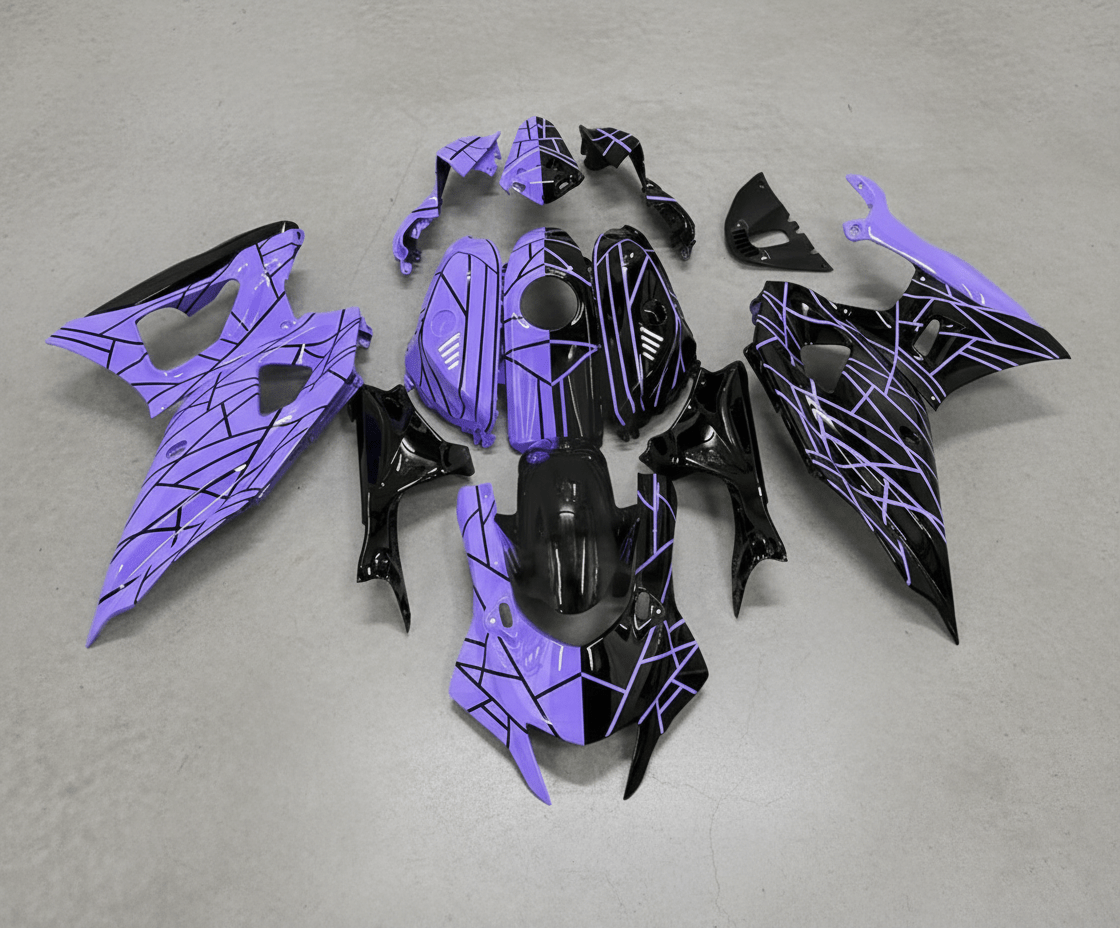 Yamaha R7 Fairings (2021-2025) Purple, Black, Split Stripes at KingsMotorcycleFairings.com