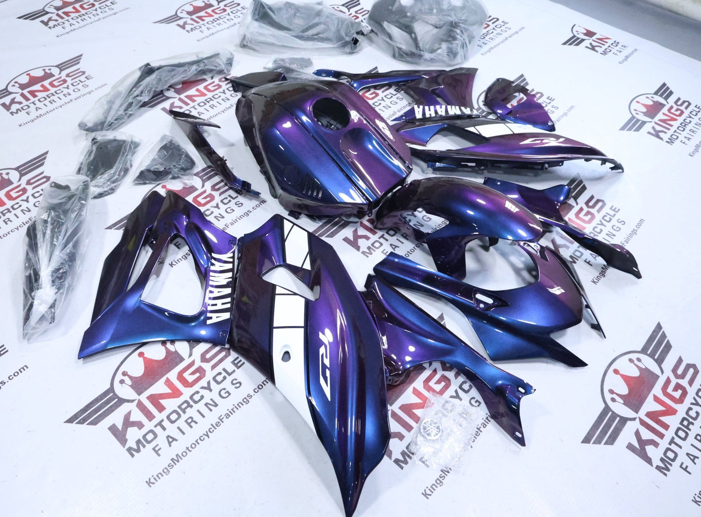 Yamaha R7 Fairings (2021-2025) Purple, Blue Chameleon, White from KingsMotorcycleFairings.com