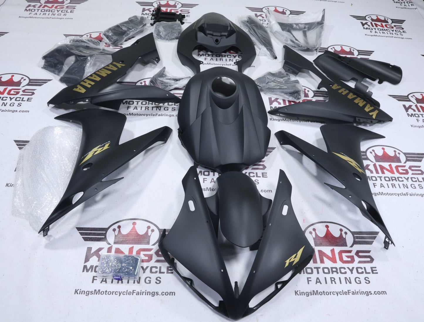 Yamaha YZF-R1 Fairing Kit (2004-2006) Matte Black, Matte Gold at KingsMotorcycleFairings.com