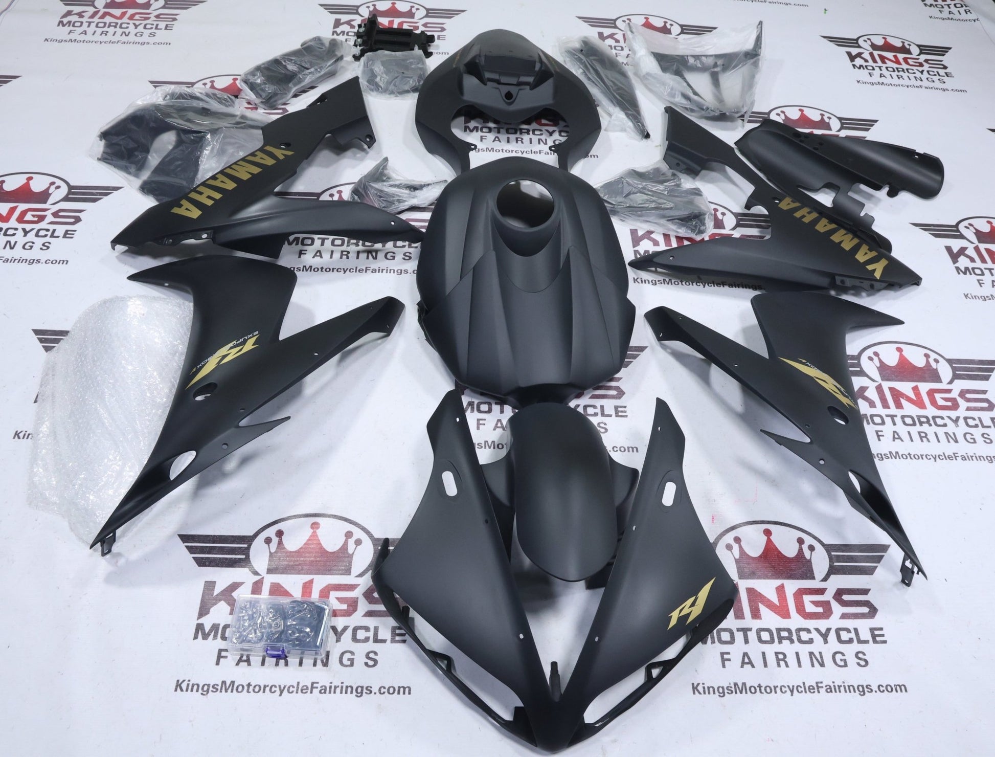 Yamaha YZF-R1 Fairing Kit (2004-2006) Matte Black, Matte Gold at KingsMotorcycleFairings.com