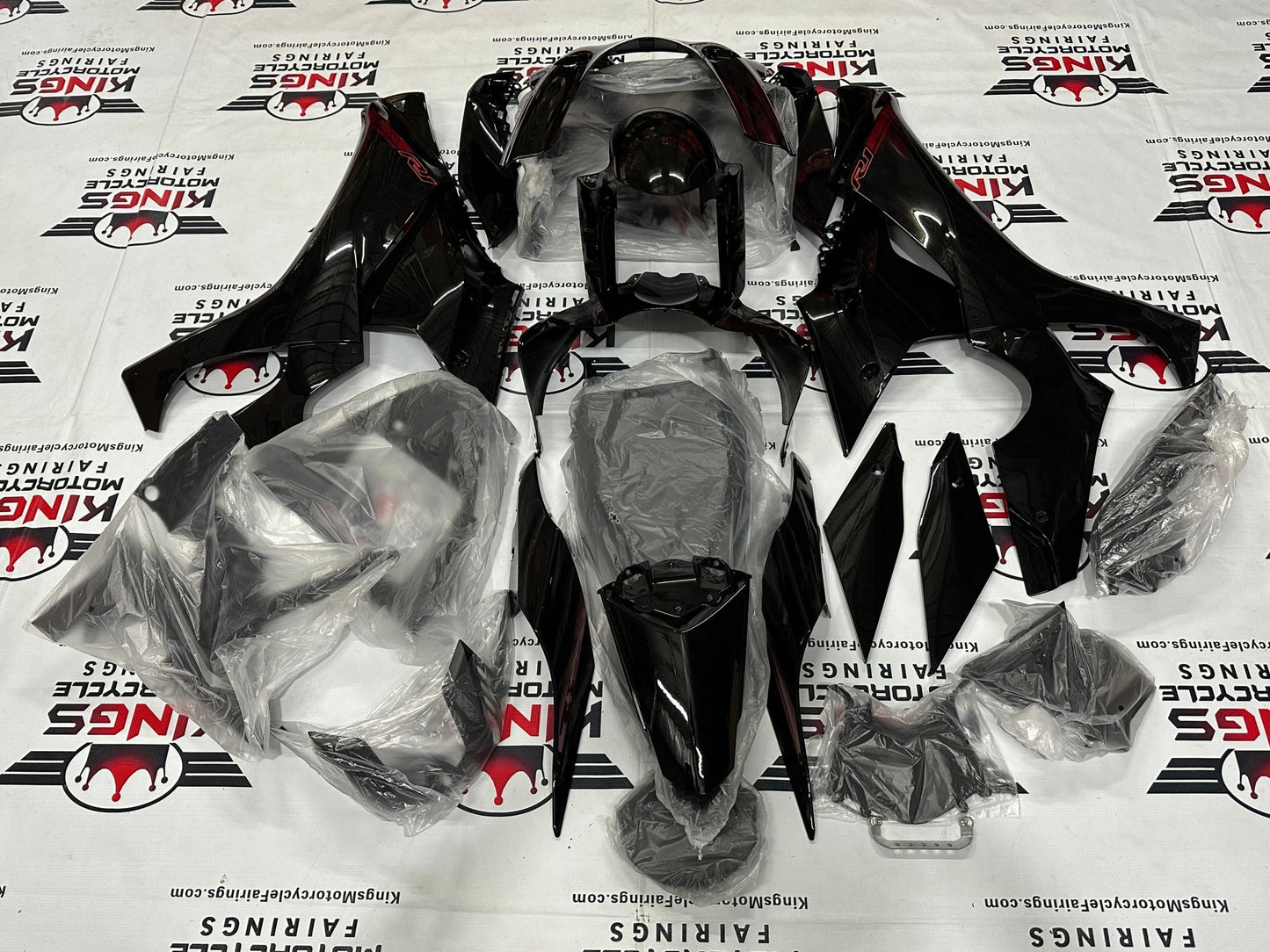 Yamaha YZF-R1 Fairing Kit (2020-2025) Black, Red Stripe at KingsMotorcycleFairings.com