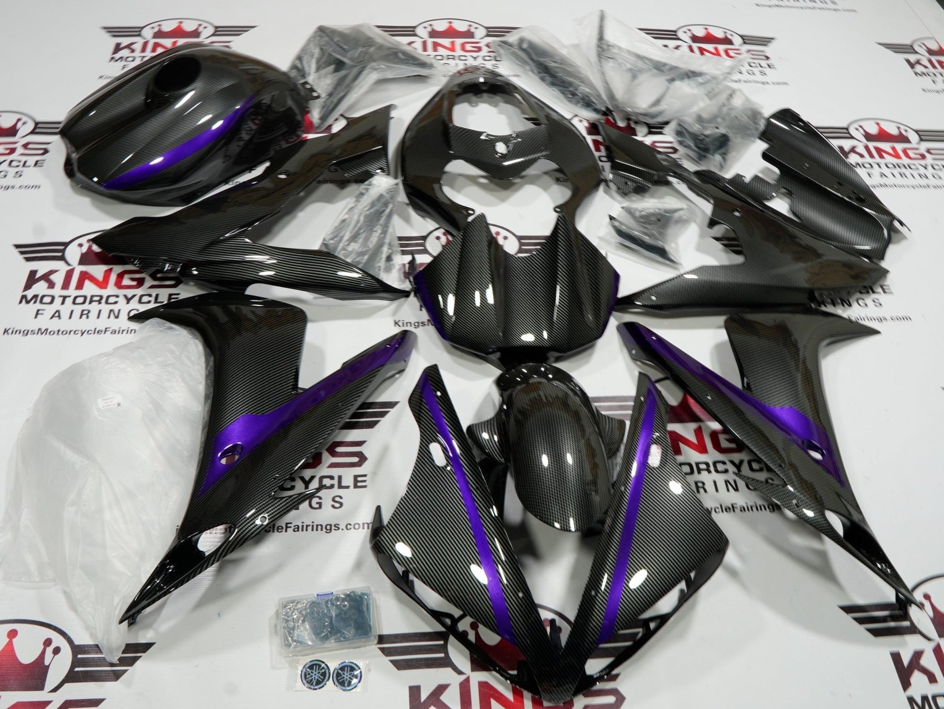 Yamaha YZF-R1 Fairings (2004-2006) Faux Carbon Fiber, Purple Stripes at KingsMotorcycleFairings.com