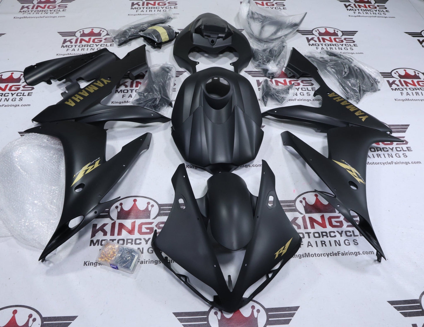 Yamaha YZF-R1 Fairings (2004-2006) Flat Black, Gold at KingsMotorcycleFairings.com