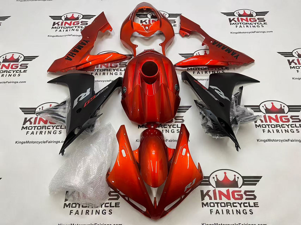 Yamaha YZF-R1 Fairings (2004-2006) Orange Candy, Matte Black at KingsMotorcycleFairings.com