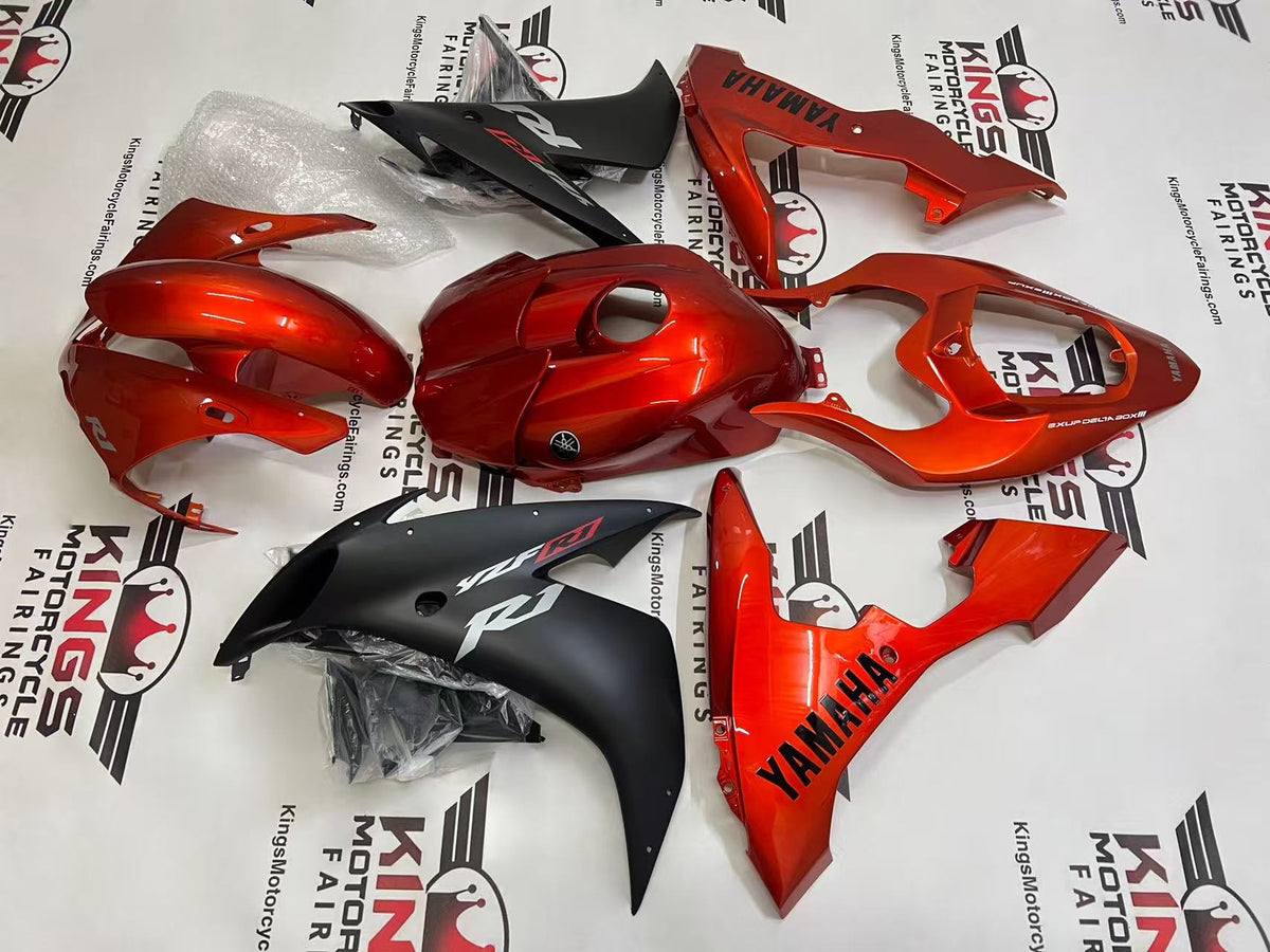 Yamaha YZF-R1 Fairings (2004-2006) Orange Candy, Matte Black from KingsMotorcycleFairings.com