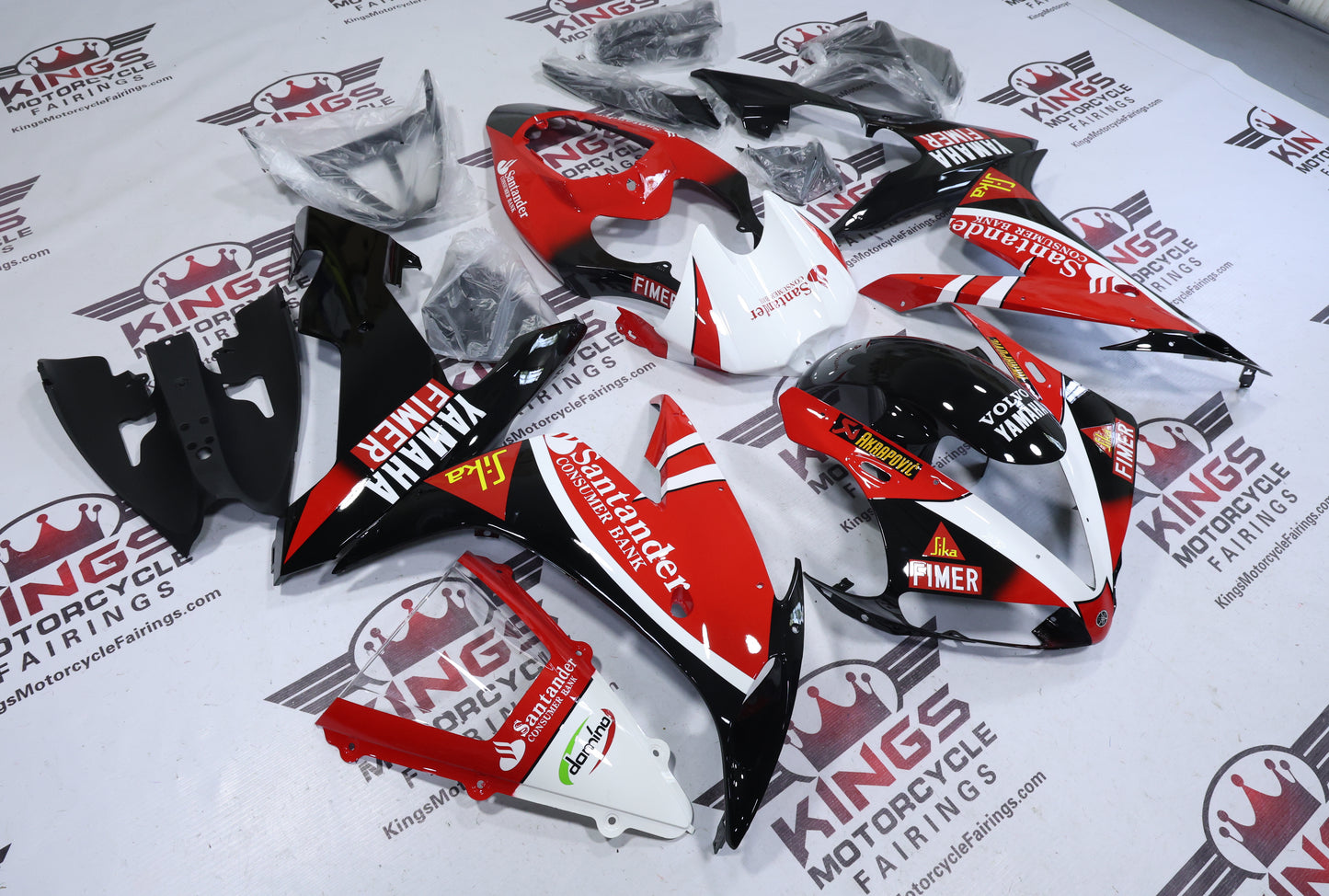 Yamaha YZF-R1 Fairings (2004-2006) Red, Black, White Santander at KingsMotorcycleFairings.com