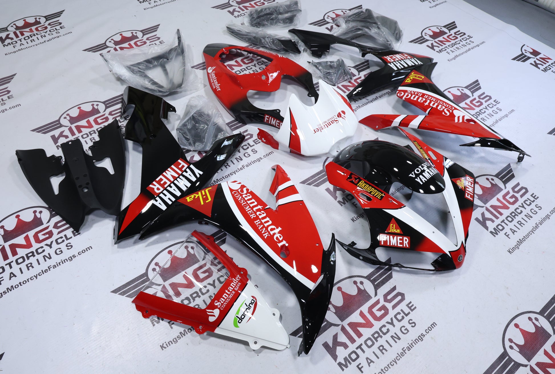 Yamaha YZF-R1 Fairings (2004-2006) Red, Black, White Santander at KingsMotorcycleFairings.com