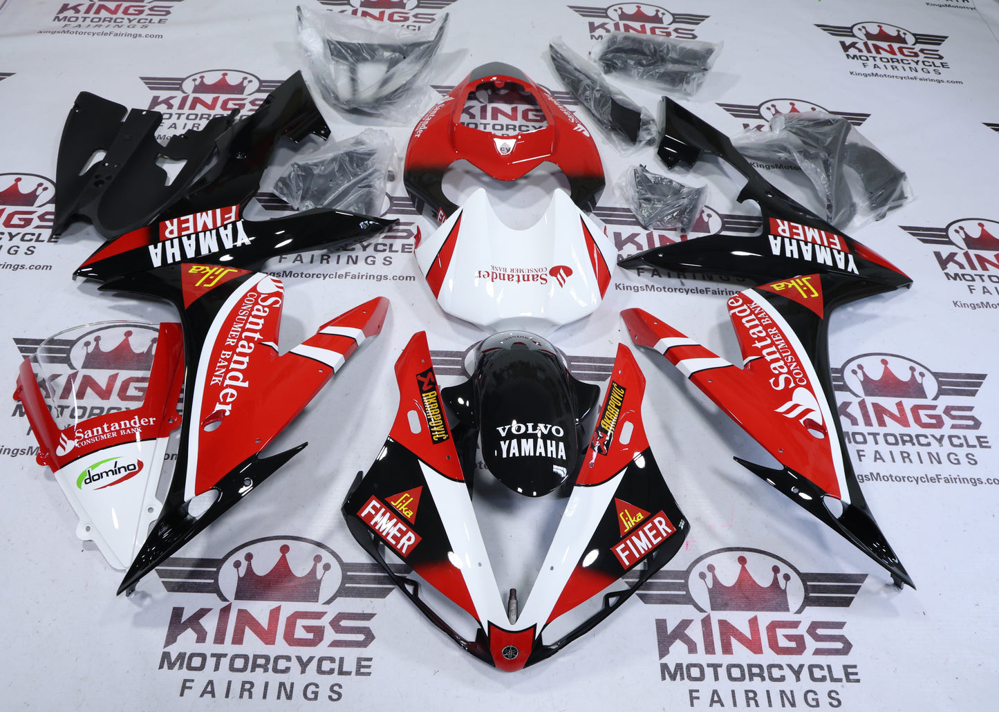 Yamaha YZF-R1 Fairings (2004-2006) Red, Black, White Santander from KingsMotorcycleFairings.com