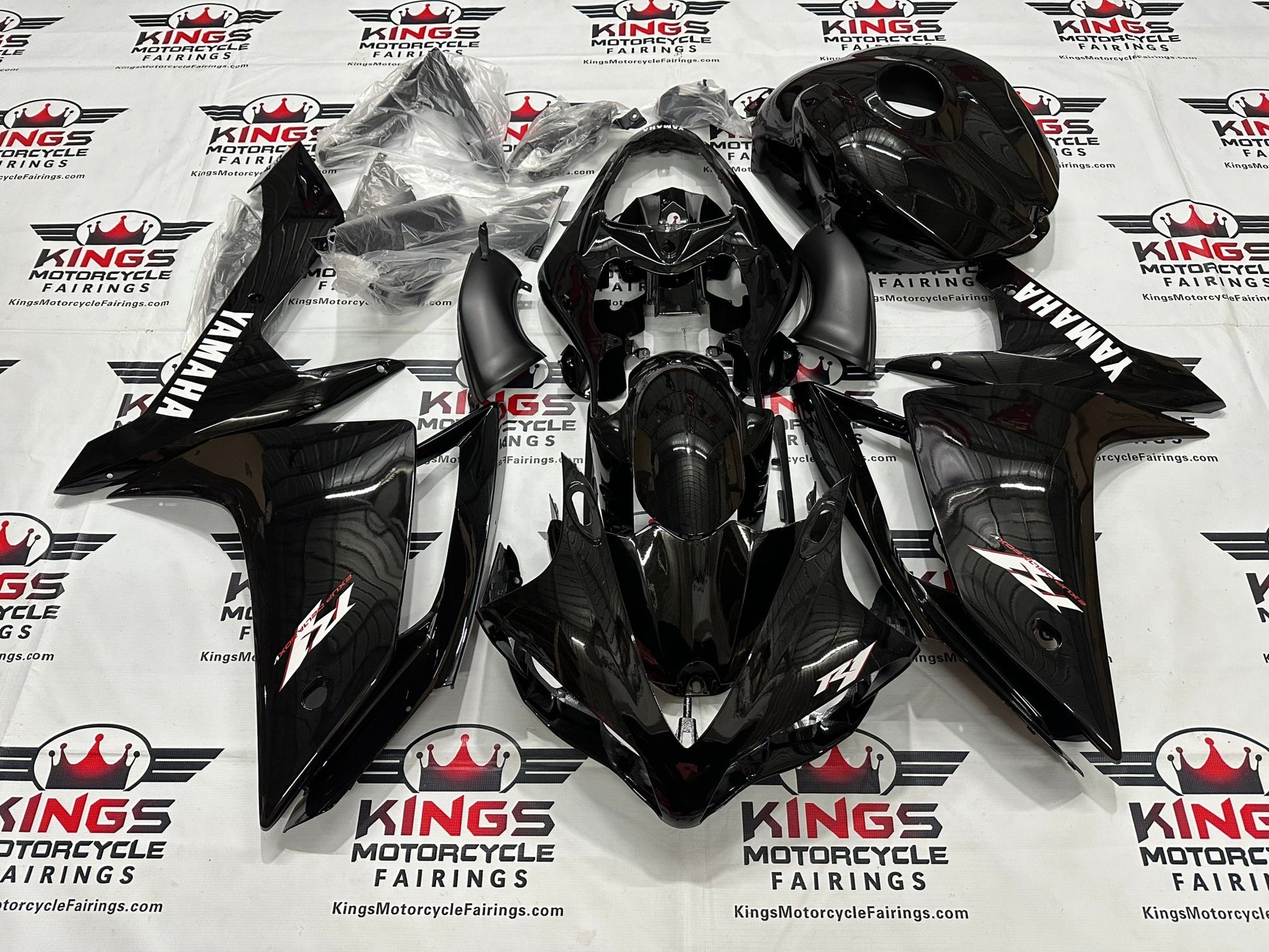 Yamaha YZF-R1 Fairings (2007-2008) Black, White, Red at KingsMotorcycleFairings.com