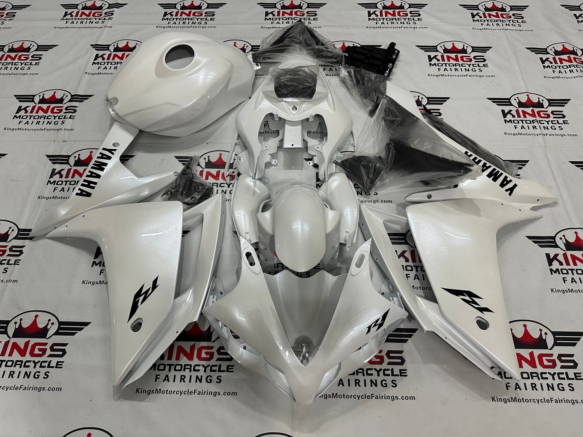 Yamaha YZF-R1 Fairings (2007-2008) Pearlescent White, Black at KingsMotorcycleFairings.com
