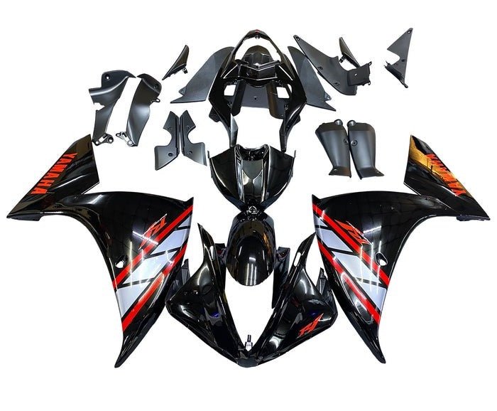 Yamaha R1 Fairings (2009-2011) Black, Silver, Red Stripe at KingsMotorcycleFairings.com