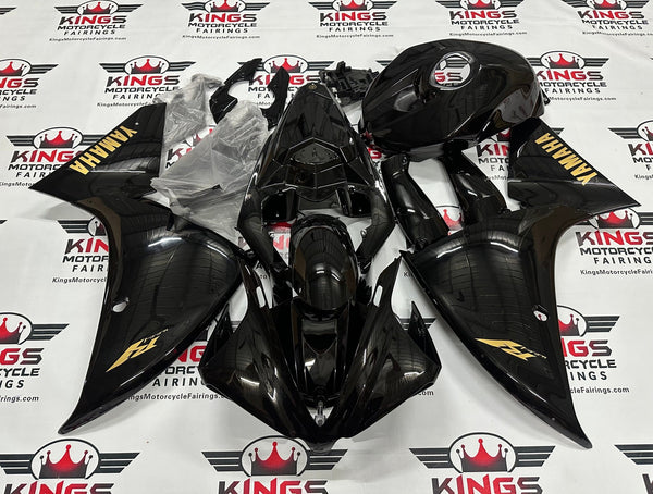 Yamaha YZF-R1 Fairings (2012-2014) All Black & Gold at KingsMotorcycleFairings.com