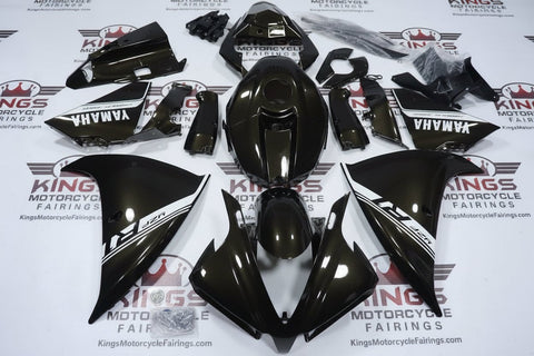 Yamaha YZF-R1 Fairings (2012-2014) Black, White Stripe at KingsMotorcycleFairings.com