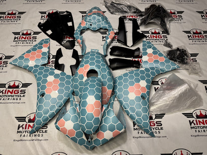 Yamaha YZF-R1 Fairings (2012-2014) Matte Blue, Pink, White Honeycomb at KingsMotorcycleFairings.com