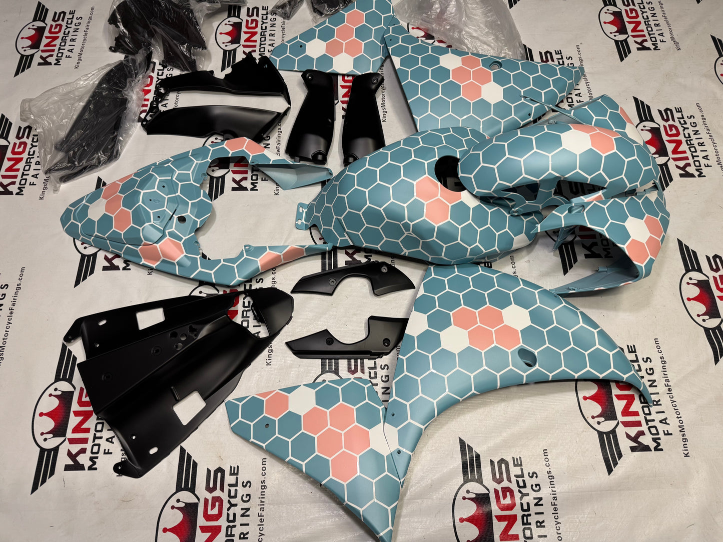 Yamaha YZF-R1 Fairings (2012-2014) Matte Blue, Pink, White Honeycomb from KingsMotorcycleFairings.com