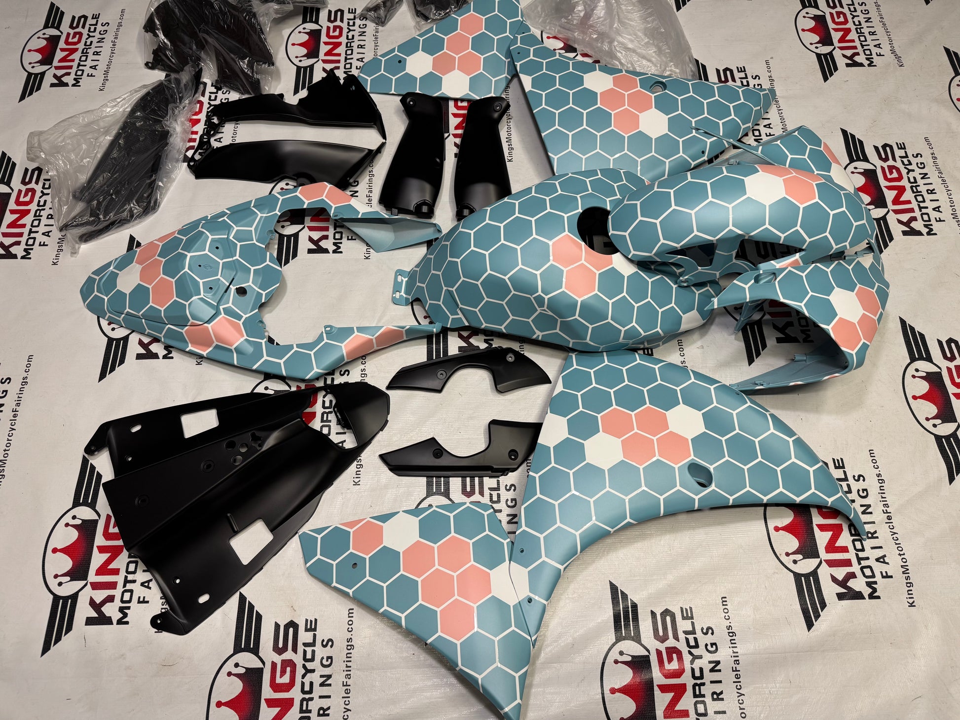 Yamaha YZF-R1 Fairings (2012-2014) Matte Blue, Pink, White Honeycomb from KingsMotorcycleFairings.com