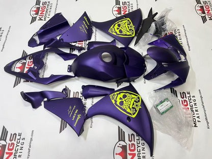 Yamaha YZF-R1 Fairings (2012-2014) Matte Purple, Neon Yellow Skull from KingsMotorcycleFairings.com