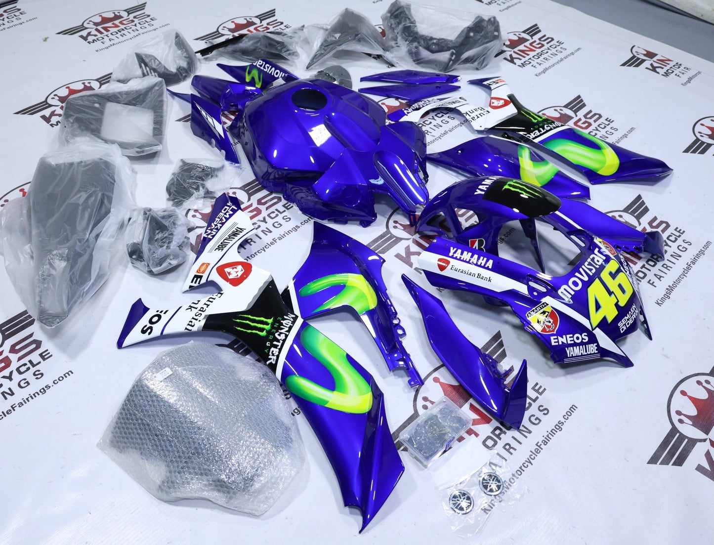 Yamaha YZF-R1 Fairings (2020-2025) Blue, Green Movistar at KingsMotorcycleFairings.com