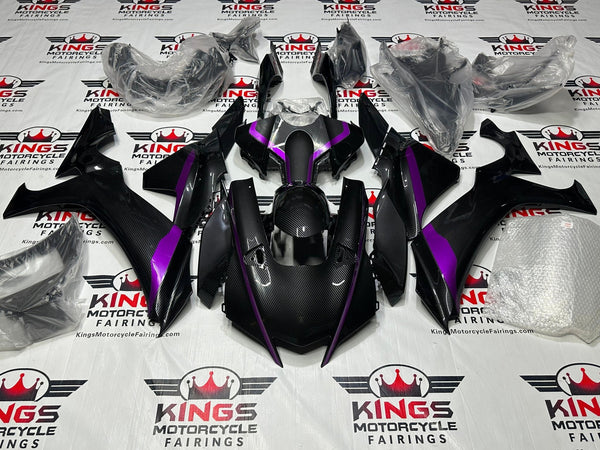 Yamaha R1 Fairings (2020-2025) Faux Carbon Fiber, Purple Striped at KingsMotorcycleFairings.com