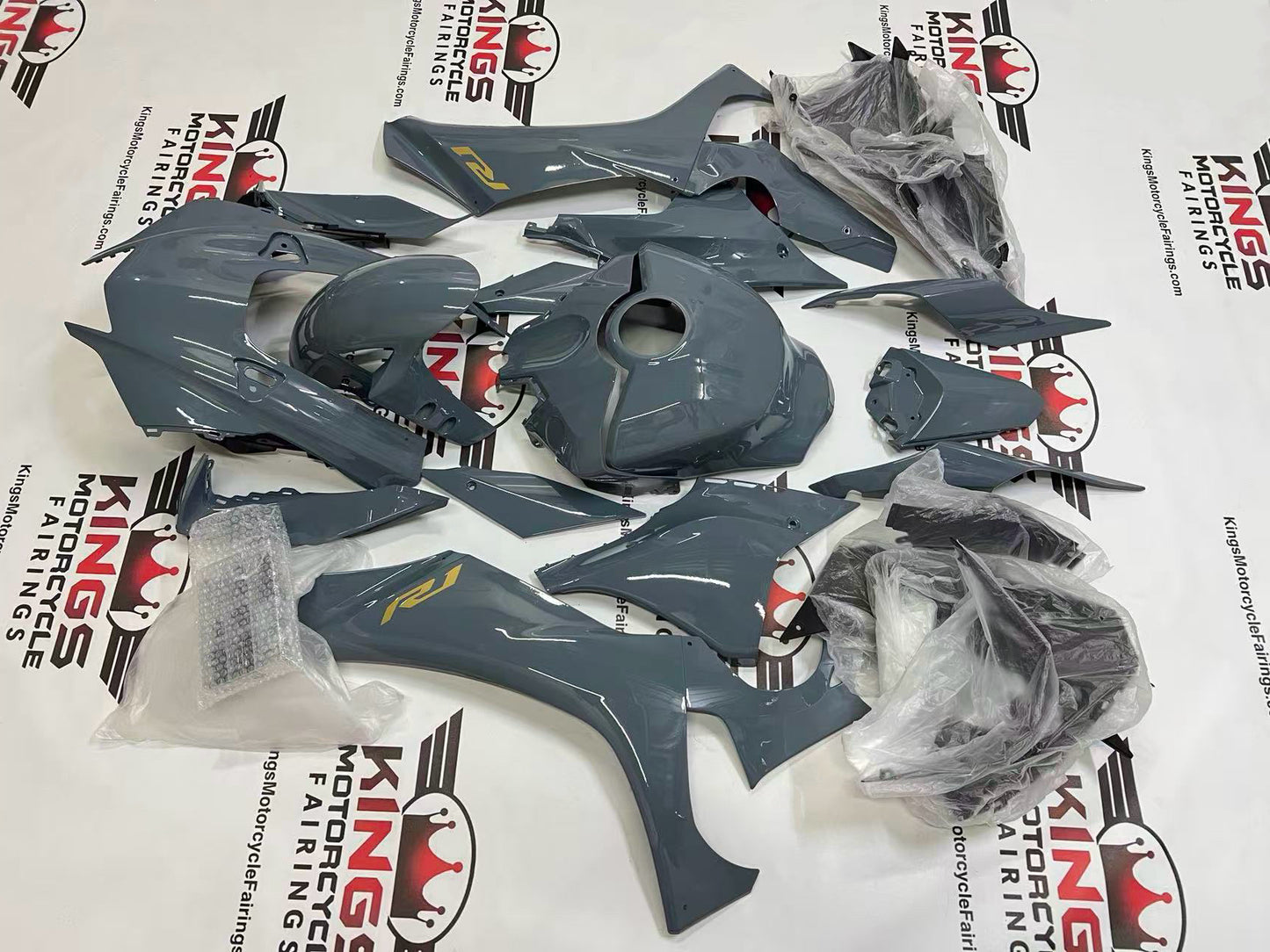 Yamaha YZF-R1 Fairings (2020-2025) Gray, Gold at KingsMotorcycleFairings.com