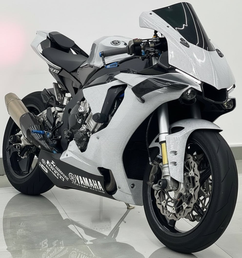 Yamaha YZF-R1 Fairings (2020-2025) White Faux Carbon Fiber at KingsMotorcycleFairings.com