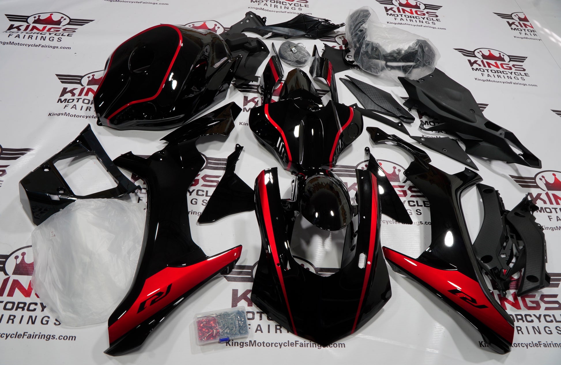Yamaha YZF-R1 (2015-2019) Black, Red Stripe Fairings at KingsMotorcycleFairings.com