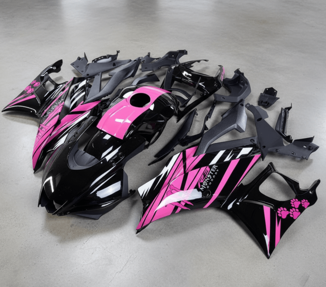 Yamaha YZF-R3 Fairing Set (2019-2021) Black, Hot Pink Monster at KingsMotorcycleFairings.com