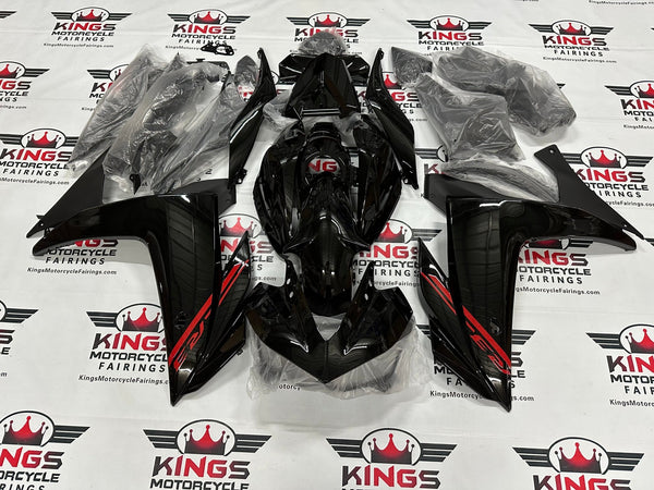 Yamaha YZF-R3 Fairings (2015-2018) Black, Red Stripe at KingsMotorcycleFairings.com