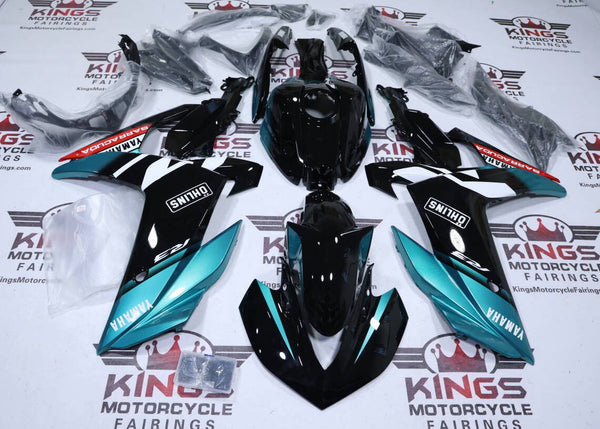 Yamaha YZF-R3 Fairings (2015-2018) Black, Turquoise Blue Ohlins at KingsMotorcycleFairings.com