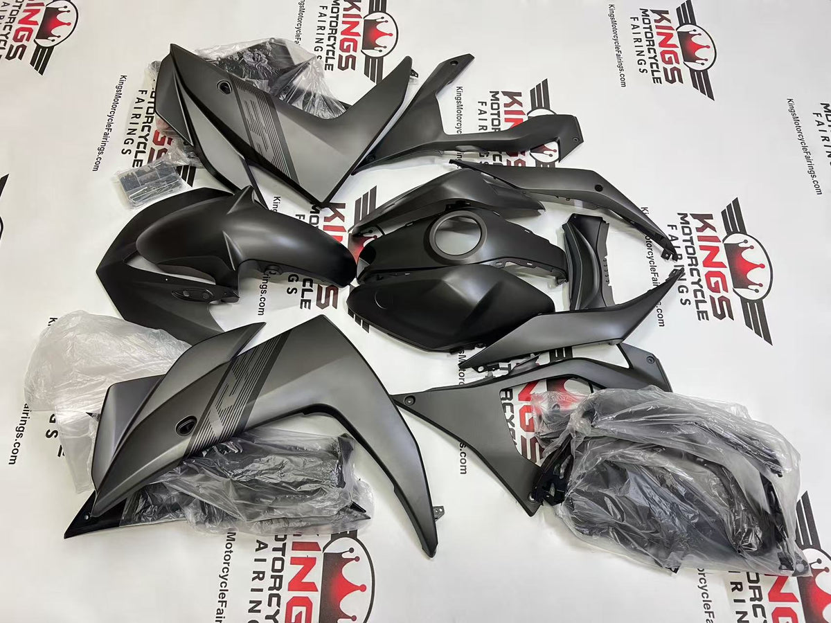 Yamaha YZF-R3 Fairings (2015-2018) Matte Black, Black Stripe from KingsMotorcycleFairings.com