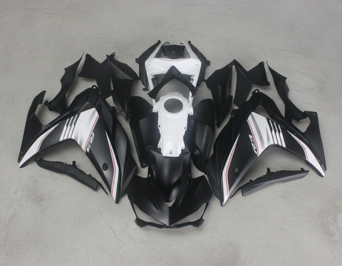 Yamaha YZF-R3 Fairings (2015-2018) Matte Black, White, Red Stripe at KingsMotorcycleFairings.com