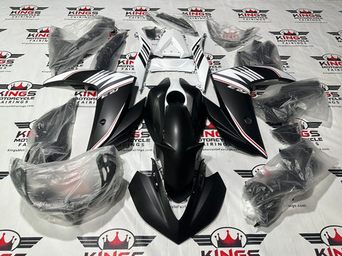 Yamaha YZF-R3 Fairings (2015-2018) Matte Black, White at KingsMotorcycleFairings.com