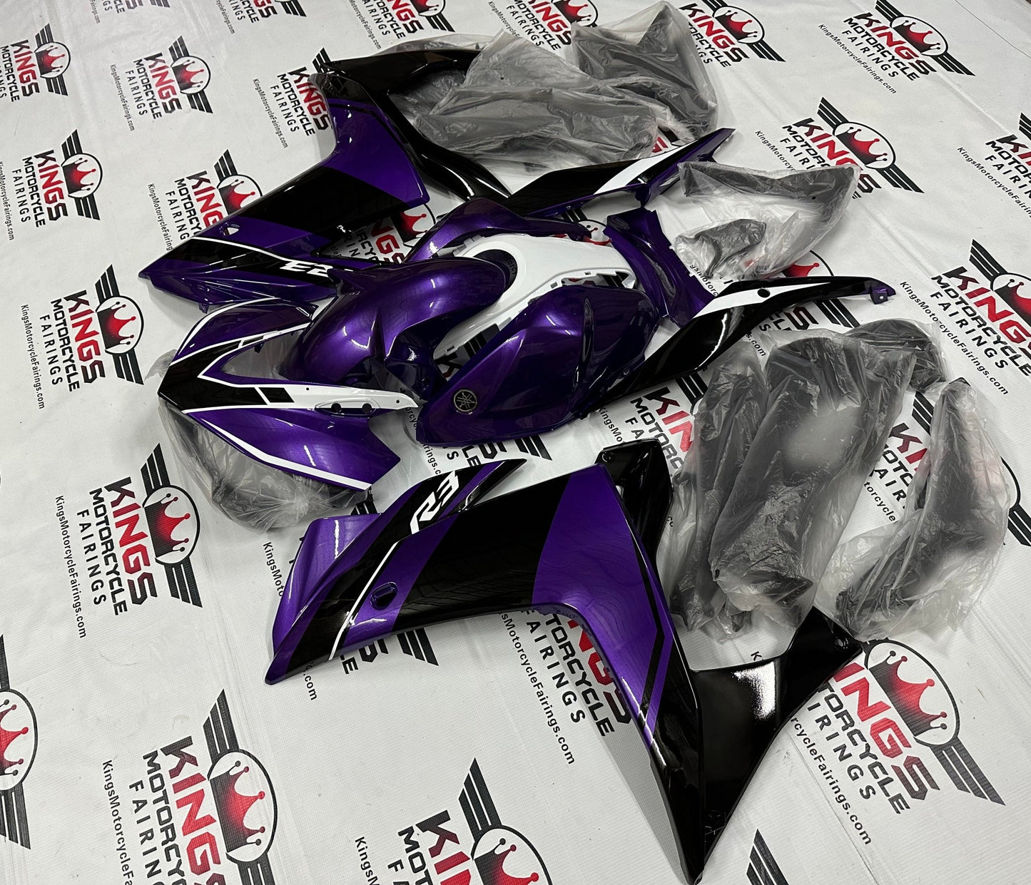 Yamaha YZF-R3 Fairings (2015-2018) Purple, Black, White Stripe at KingsMotorcycleFairings.com