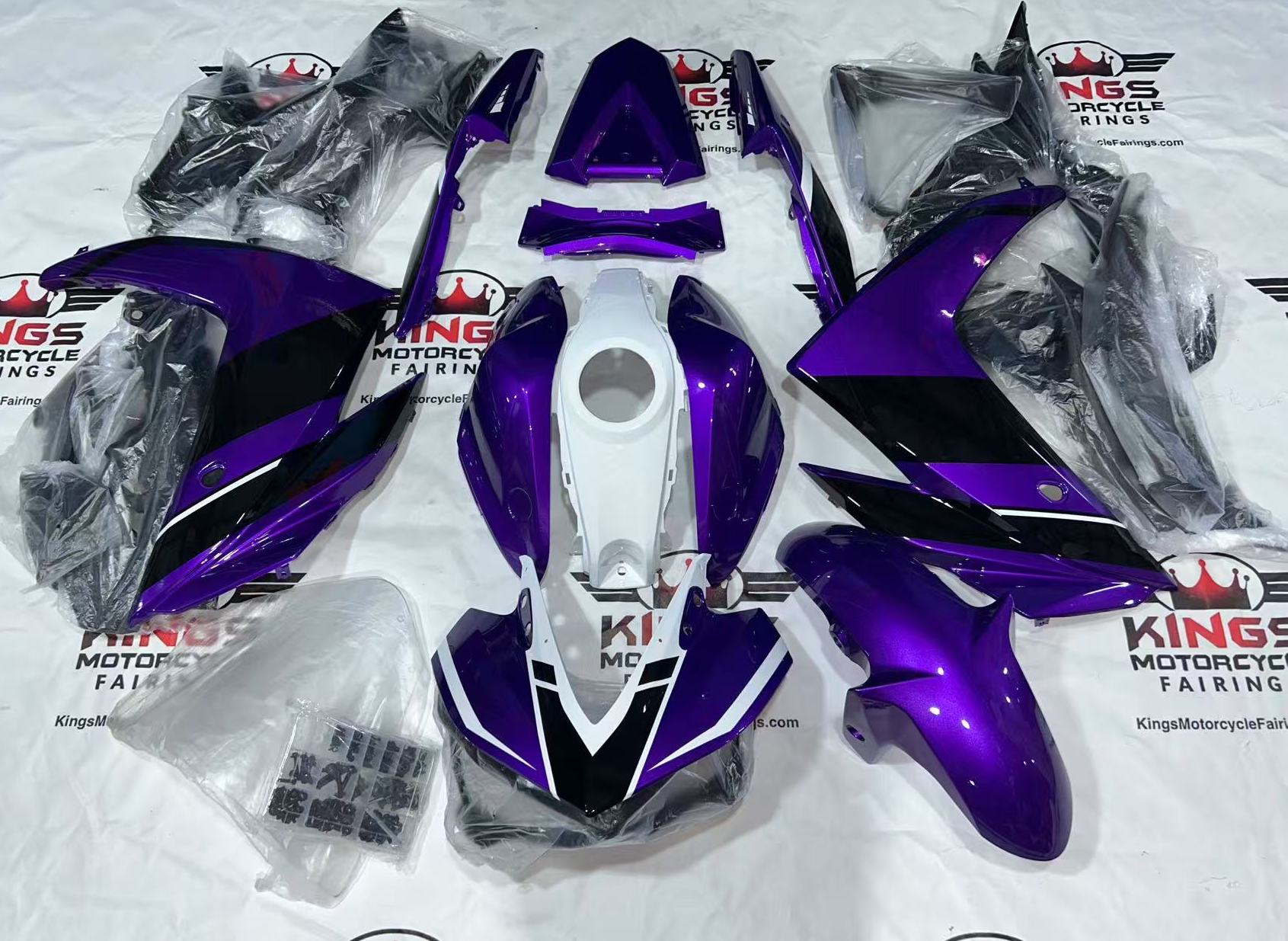 Yamaha YZF-R3 Fairings (2015-2018) Purple, White, Black at KingsMotorcycleFairings.com