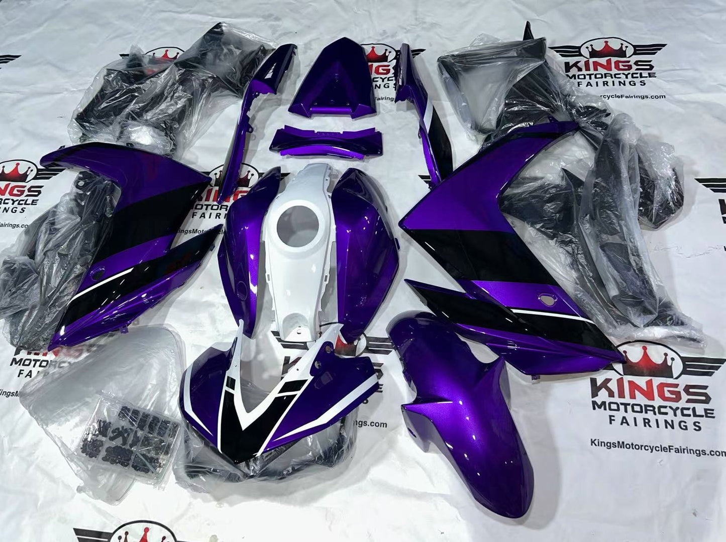 Yamaha R3 Fairings (2015-2018) Purple, White, Black at KingsMotorcycleFairings.com