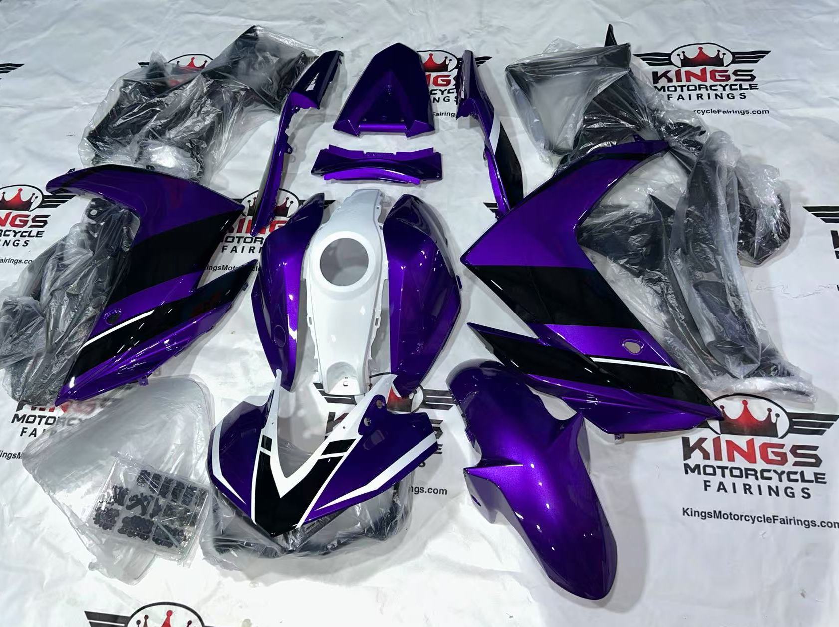 Yamaha R3 Fairings (2015-2018) Purple, White, Black at KingsMotorcycleFairings.com