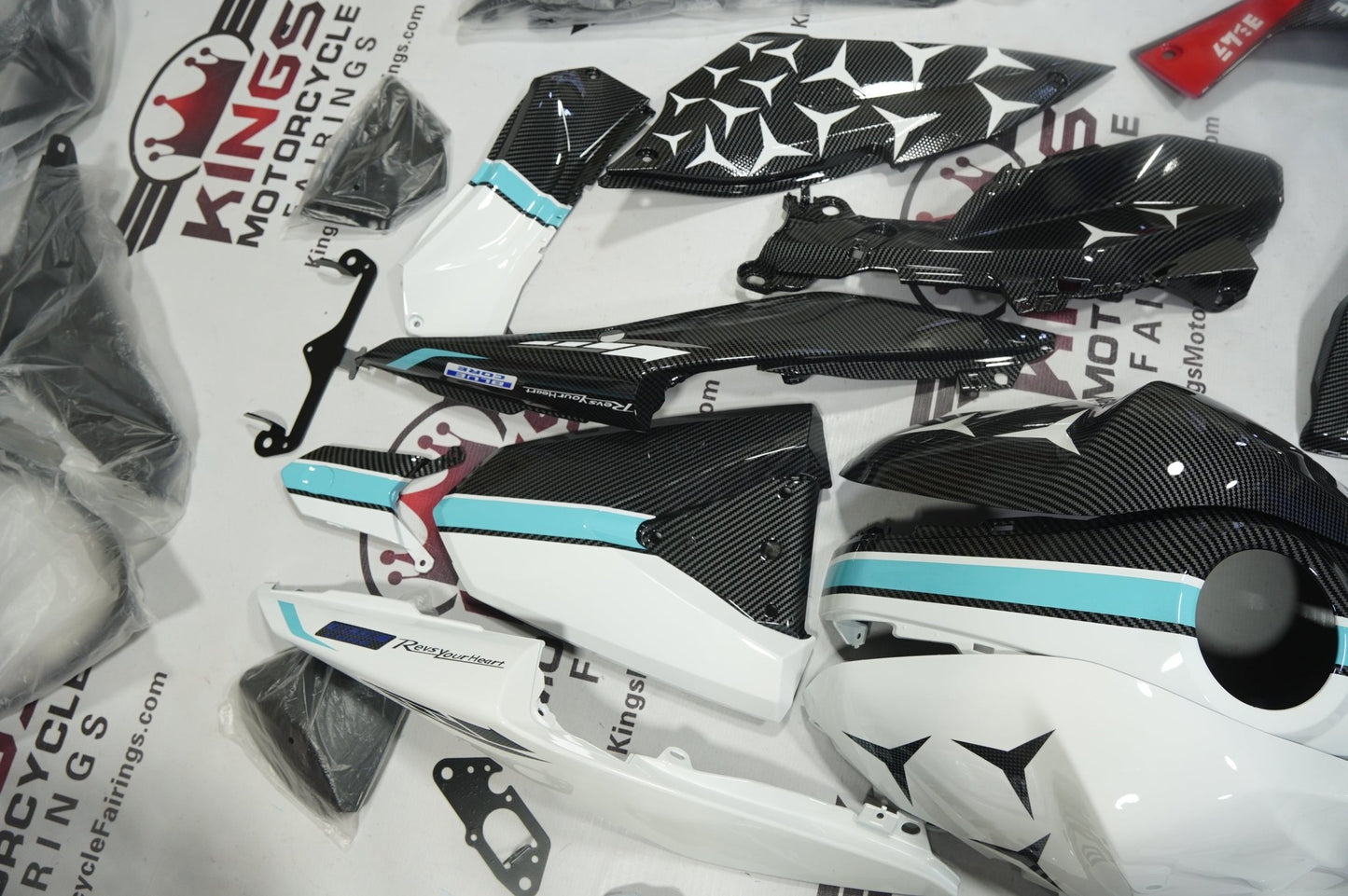 Yamaha YZF-R3 Fairings (2015-2018) White, Faux Carbon Fiber, Blue Petronas Fairings at KingsMotorcycleFairings.com 