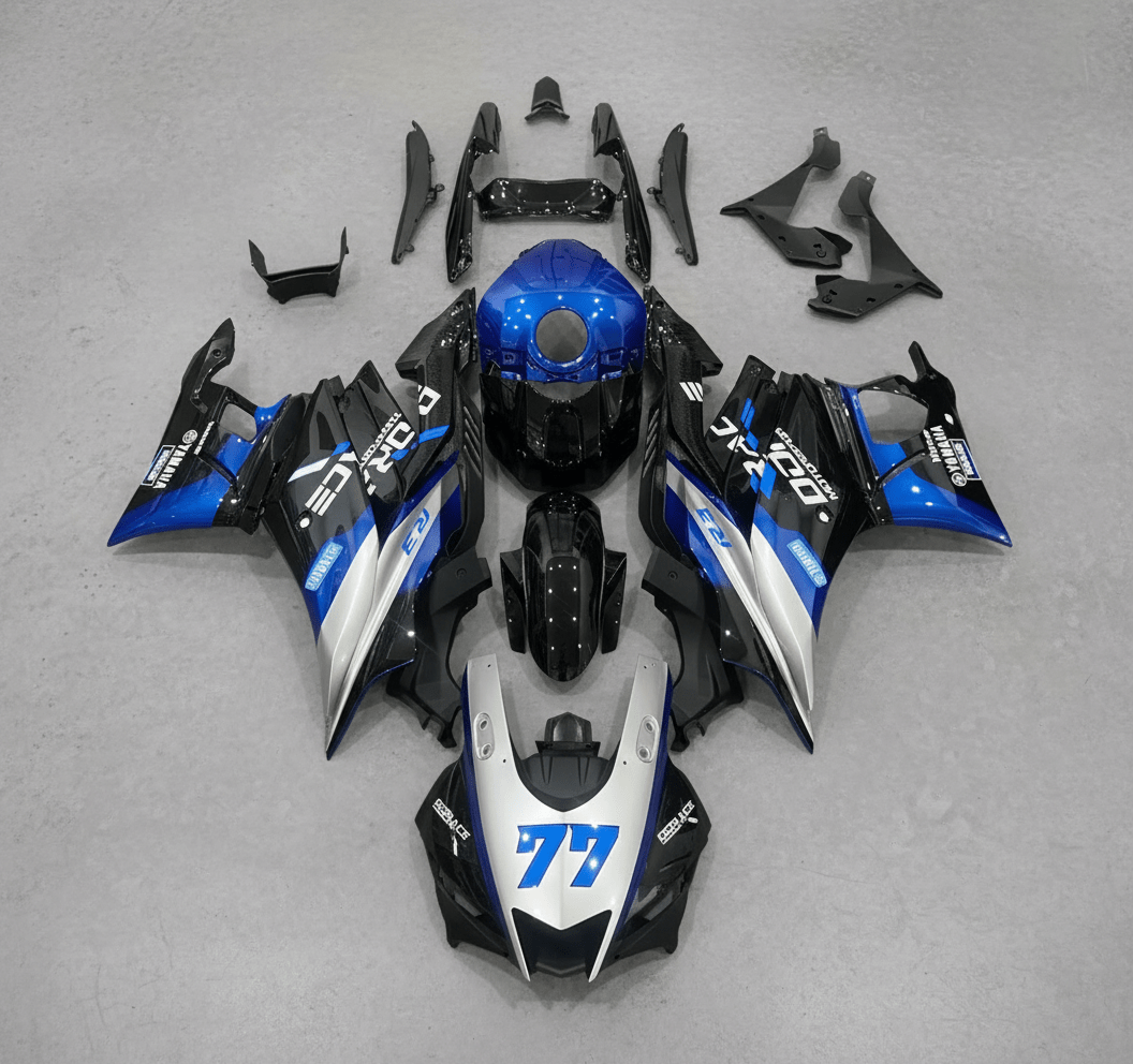 Yamaha YZF-R3 Fairings (2019-2021) Blue, Silver, Black 77 at KingsMotorcycleFairings.com