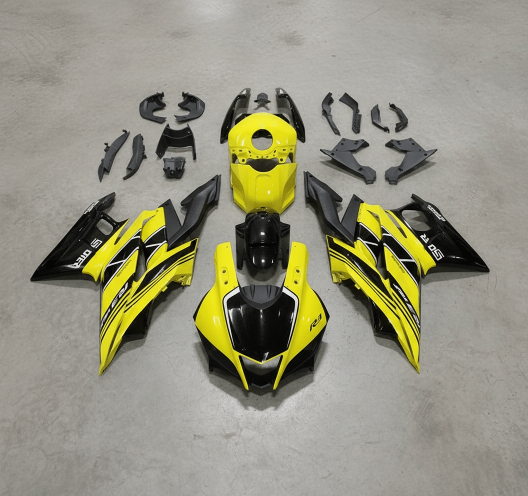 Yamaha YZF-R3 Fairings (2019-2021) Yellow, Black Stripes at KingsMotorcycleFairings.com