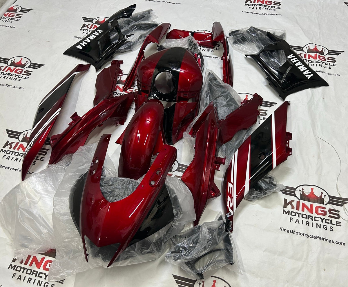 Yamaha YZF-R3 Fairings (2022-2024) Dark Red, Black, White Stripe at KingsMotorcycleFairings.com