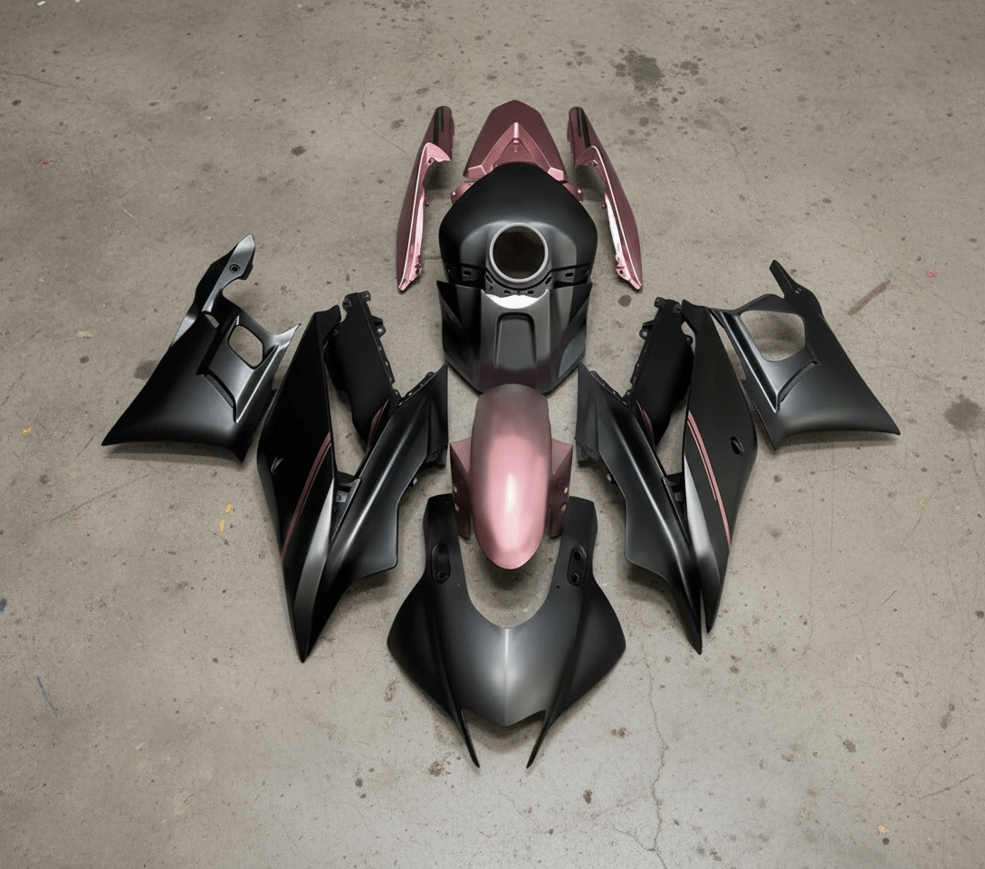 Yamaha YZF-R3 Fairings (2022-2024) Matte Black, Matte Pink at KingsMotorcycleFairings.com