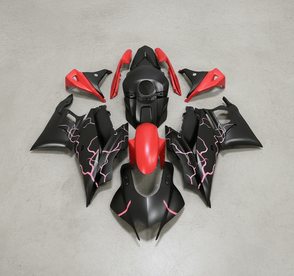 Yamaha YZF-R3 Fairings (2022-2024) Matte Black, Red Lightning at KingsMotorcycleFairings.com
