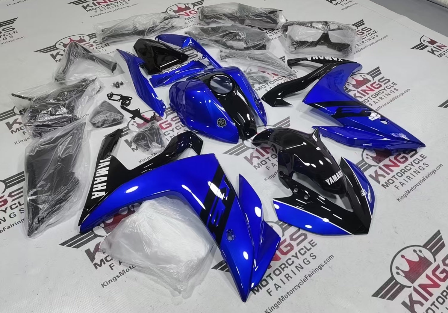 Yamaha YZF-R3 Firings (2015-2018) Blue, Black, White Stripe from KingsMotorcycleFairings.com