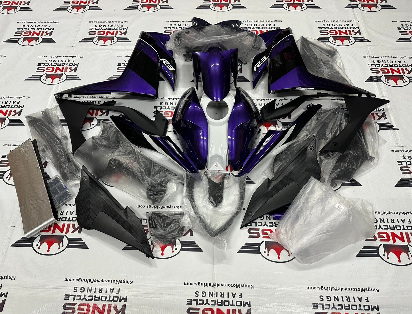 Yamaha YZF-R3 (2015-2018) Dark Purple, Black, White Fairings at KingsMotorcycleFairings.com