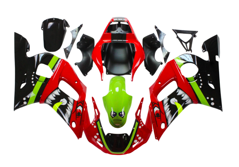 Yamaha YZF-R6 Fairings (1998-2002) Red, Black, Neon Shark from KingsMotorcycleFairings.com