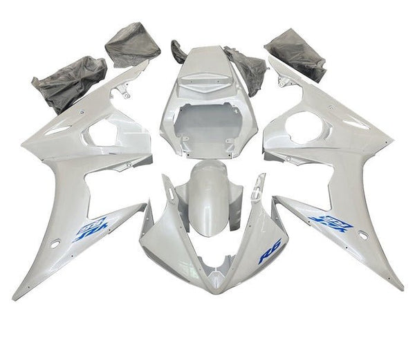 Yamaha YZF-R6 Fairings (2003-2004) All White, Blue at KingsMotorcycleFairings.com