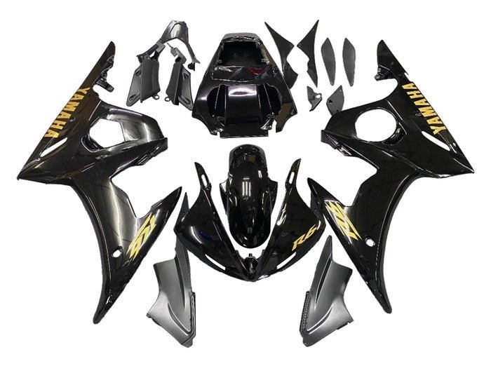 Yamaha YZF-R6 Fairings (2003-2004) Black Gloss, Gold at KingsMotorcycleFairings.com