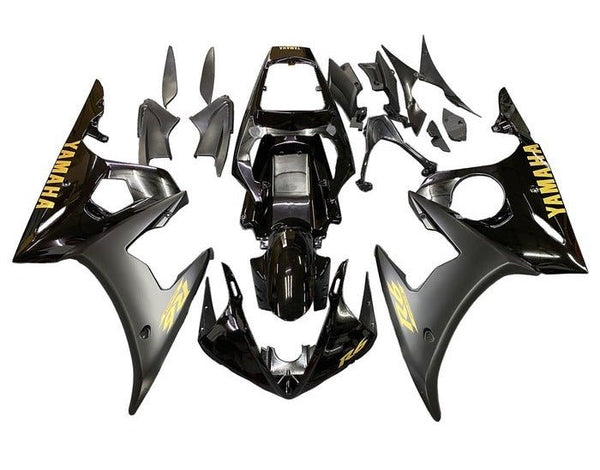 Yamaha YZF-R6 Fairings (2003-2004) Black, Matte Black, Gold at KingsMotorcycleFairings.com