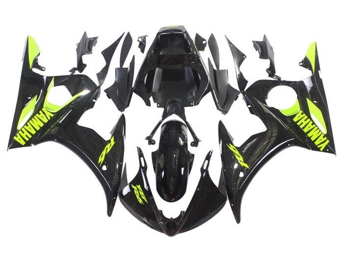 Yamaha R6 Fairings (2003-2004) Black, Neon Yellow at KingsMotorcycleFairings.com