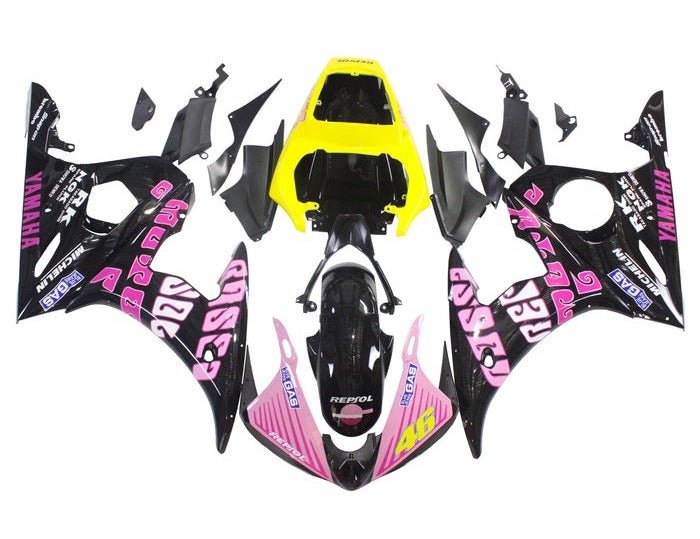 Yamaha R6 Fairings (2003-2004) Black, Pink, Yellow, Rossi at KingsMotorcycleFairings.com